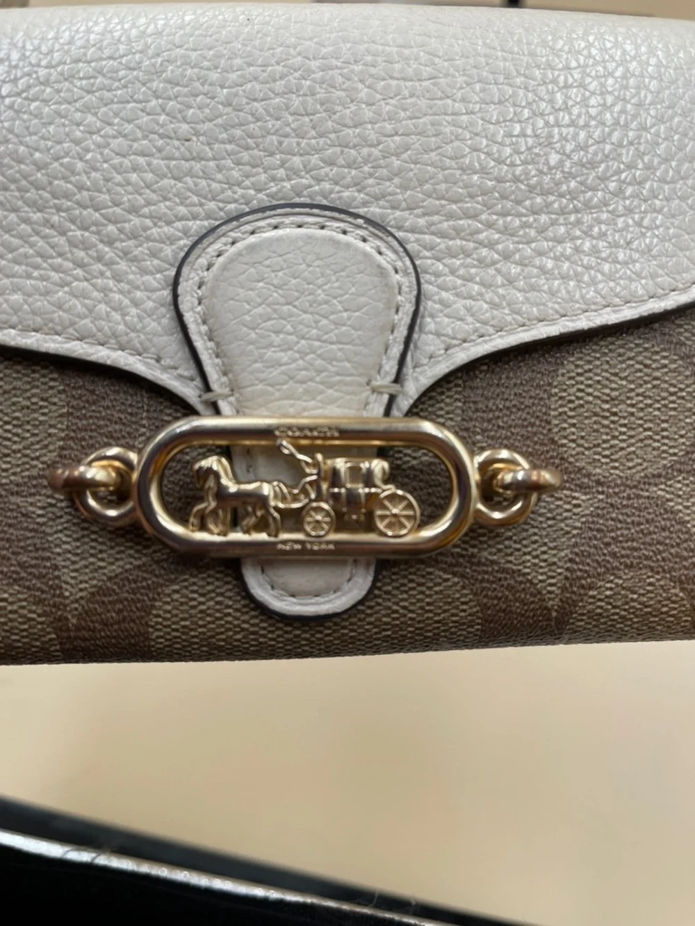 Coach Tan Signature Canvas Wallet with Chalk Leather Flap